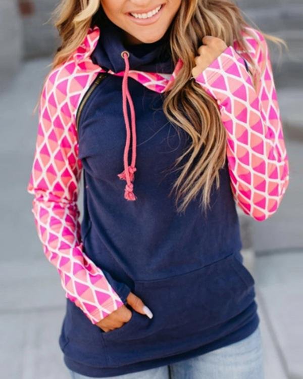 Casual Long Sleeve Color-block Sweatshirt