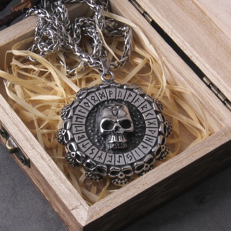 Gothic Skull Viking Rune Stainless Steel Necklace