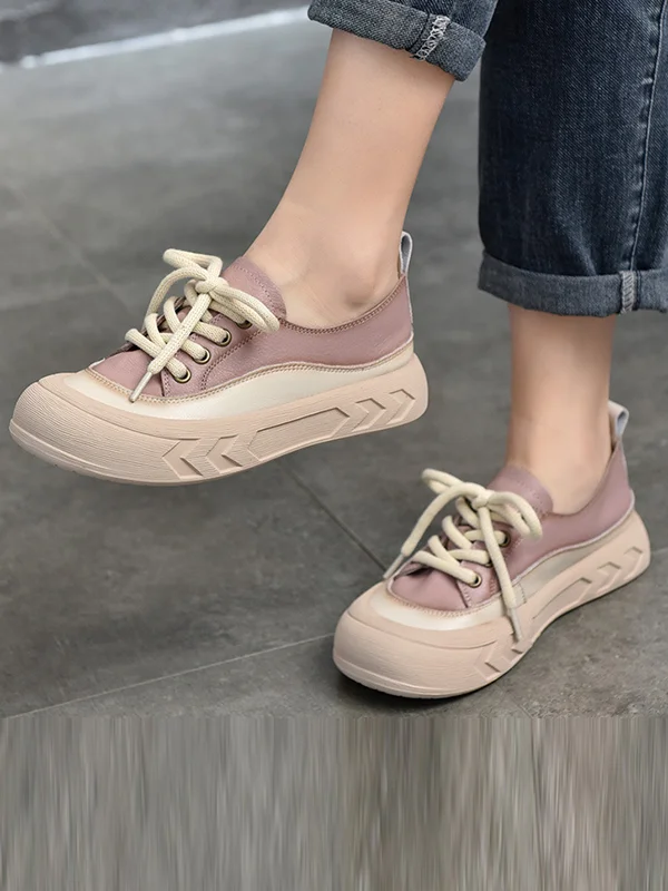 Contrast Color Lace-Up Casual Shoes Platform Shoes