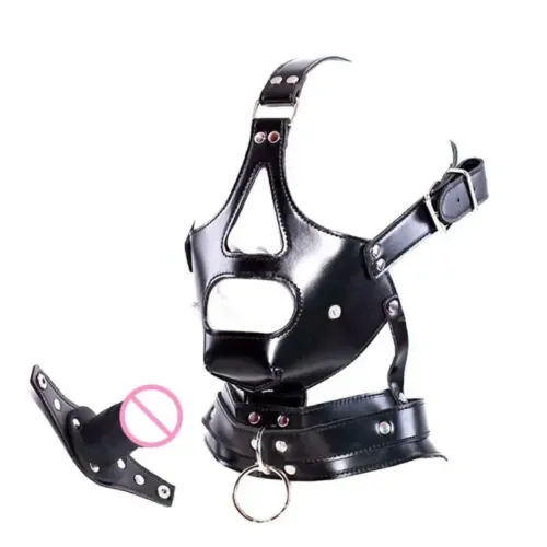 pornhint Pornhint Binding Head Hollow Hood Masks Slaves Headgear Fetish Leather Half Face Ball Gag Libido