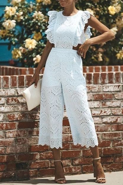 White Sleeveless Cutout Cropped Jumpsuit - BlackFridayBuys