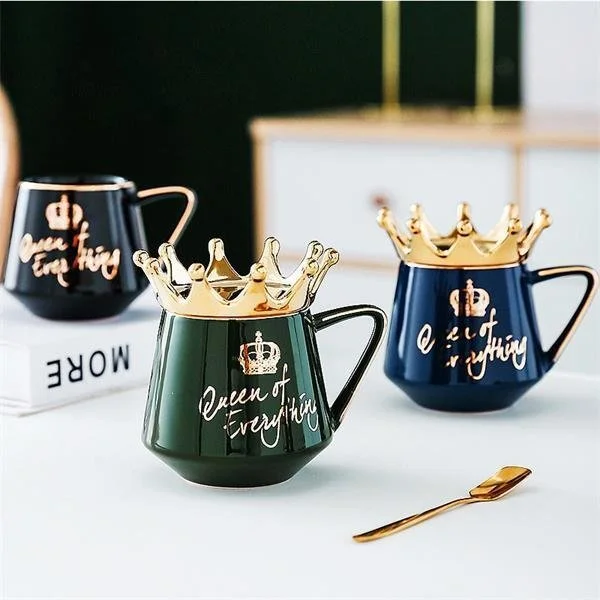 Queen of Everything Mug Set with Crown Lid and Spoon