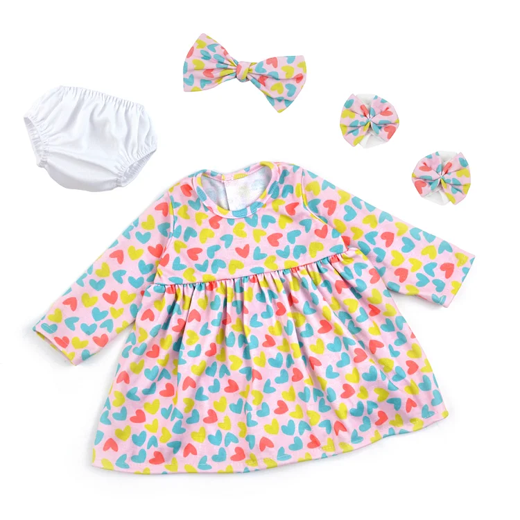  For 17"-22" Reborn Baby Girl Doll Yellow and Red Heart Pattern Dress Clothing 3-Pieces Set Accessories - Reborndollsshop®-Reborndollsshop®