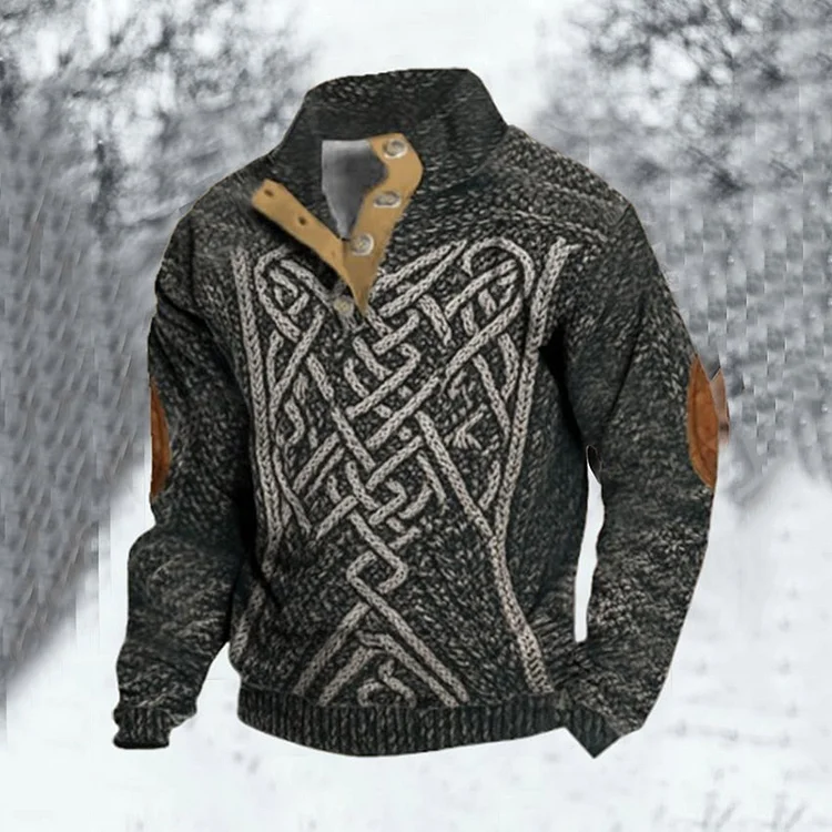 Men's Stand Collar Vintage Viking Celtic Knot Rune Art Graphic Print Sweatshirt