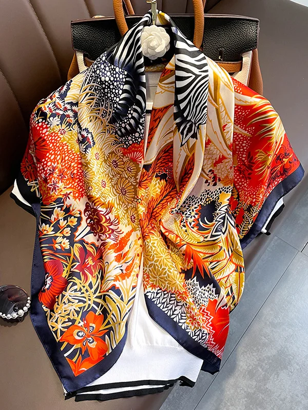 Original Casual Zebra Striped Floral Stamped Shawl&Scarf