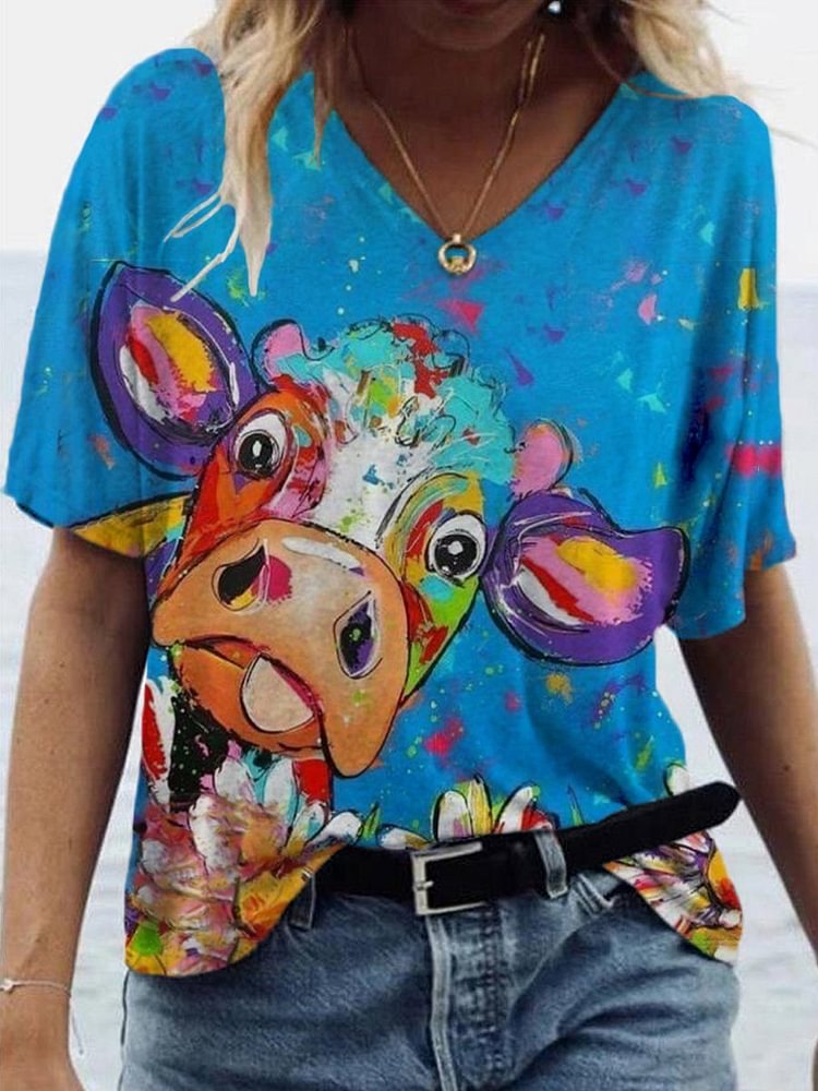 Bestdealfriday Color Graffiti Mosaic Cow Print T-Shirt