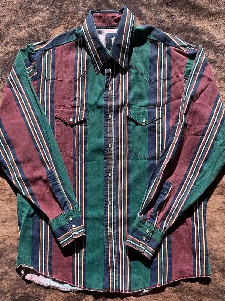 Vintage Western Stripe Art Print Casual Shirt