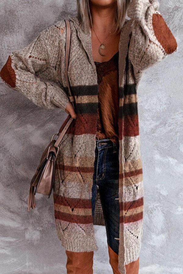 Cozy Stripy Baggy Midi Cardigan P11084
