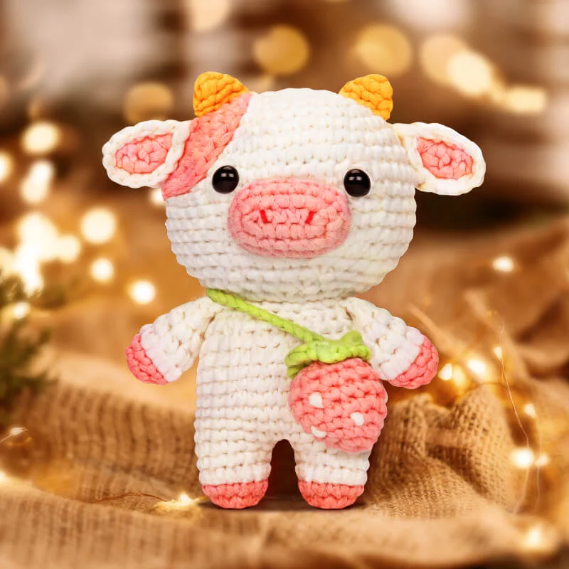 MeWaii® Kawaii Crochet Cow Kits Hug Animal Kits for Beginners with Easy Peasy Yarn For Gift