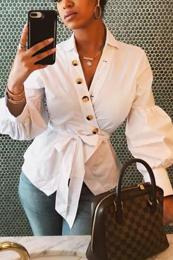 Cardigan Long Sleeve Solid Tassel Bandage Button Asymmetrical Blouses & Shirts - Life is Beautiful for You - SheChoic