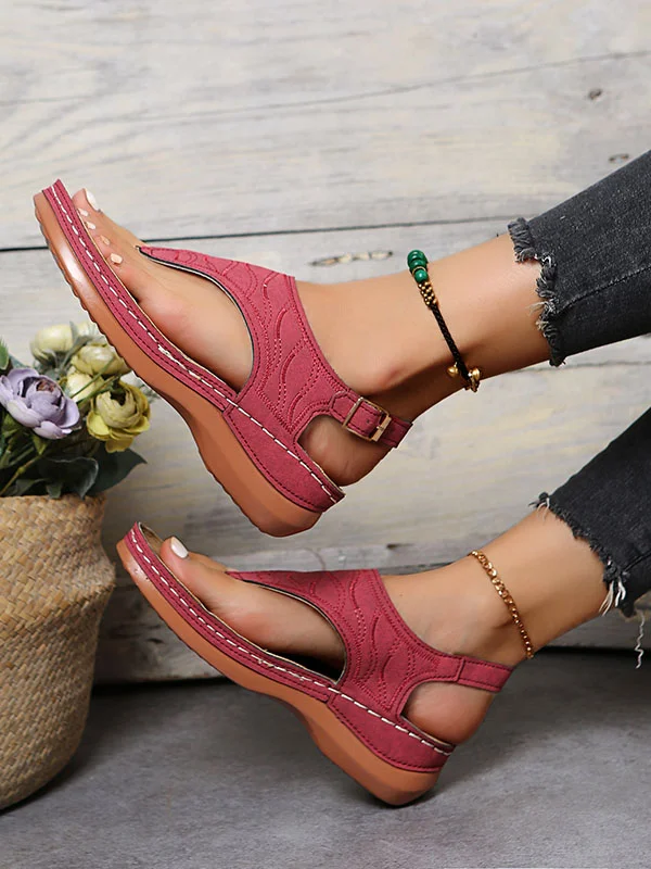 Embroidery Buckles Thick Heels Sandals