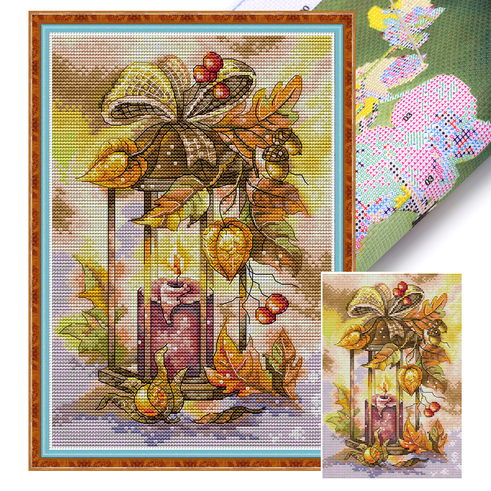 Full Embroidery Eco-cotton Thread 16CT Printed Autumn Lamp Cross Stitch  18x26cm 3.35