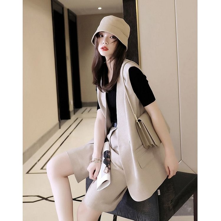 Set: Short Sleeve Plain T-Shirt + Vest + Plain Shorts YP3737