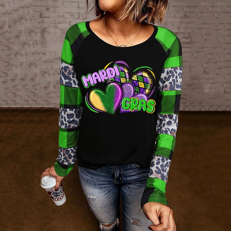 Mardi Gras Heart Print Causal T-Shirt