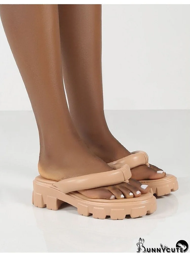 Summer Platform Square Heel Casual Slippers Women Candy Color Beach Flip Flops