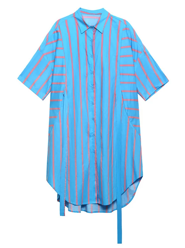 Fashion Striped Bandage Split-Side H-Line Midi Dress