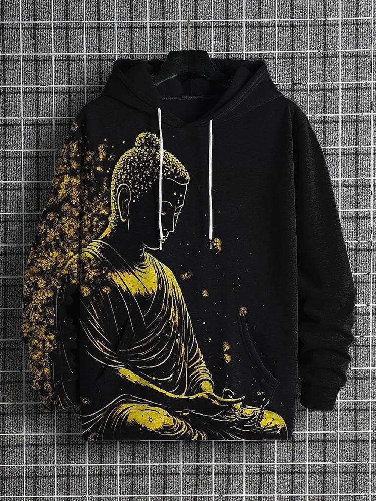 Men's Buddha Meditation Painting Print Hooded Sweatshirt