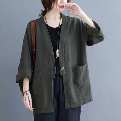 Oversized Women Cotton Linen Casual Jackets New 2021 Autumn Vintage Solid Color Loose Comfortable Female Outerwer Coats S1555