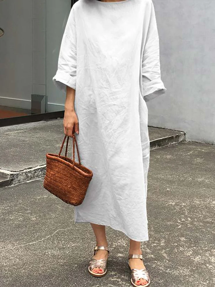 Crew Neck Loose Fit Midi Dress