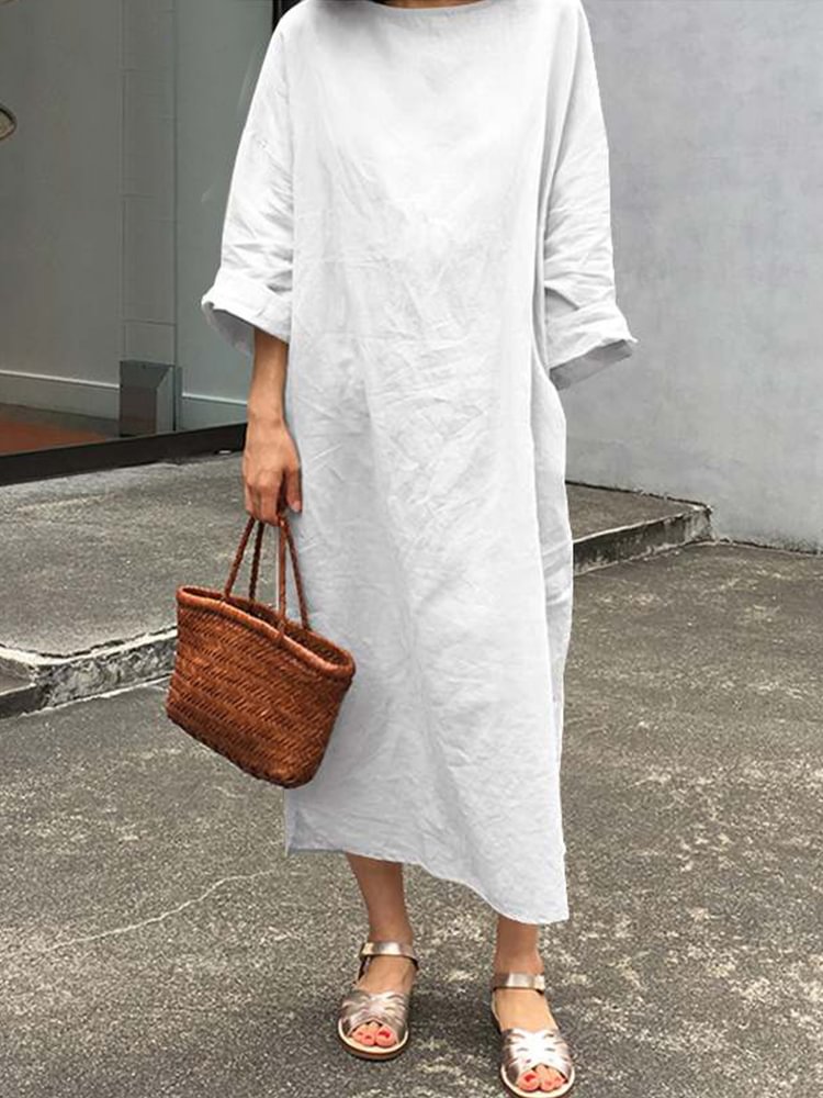 Crew Neck Loose Fit Midi Dress