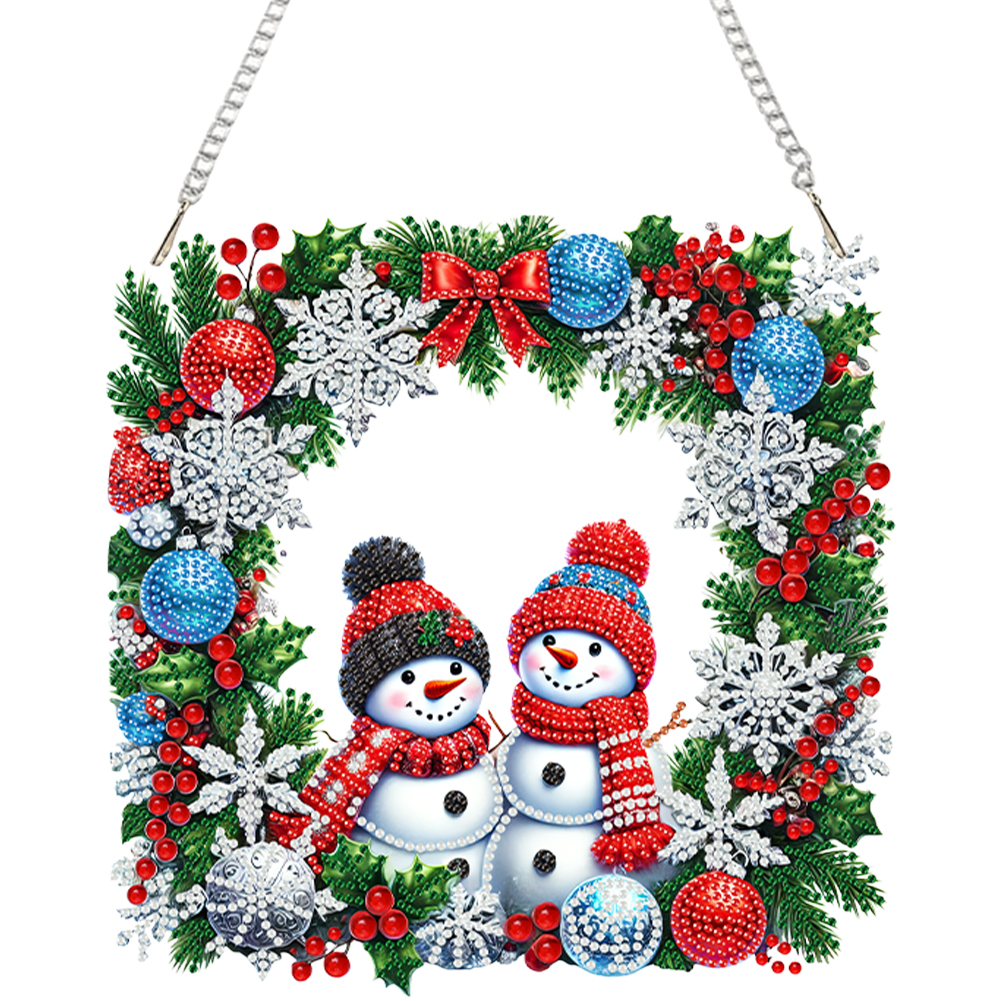 Pendentif De Noël En Diamant à Peindre - Décoration Murale Bonhomme De Neige Avec Chaîne, 20x20 Cm, Kit Créatif - 8
