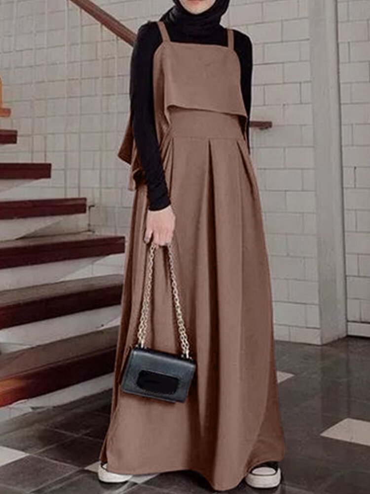 Casual Solid Color A-Line Loose Sleeveless Maxi Dress