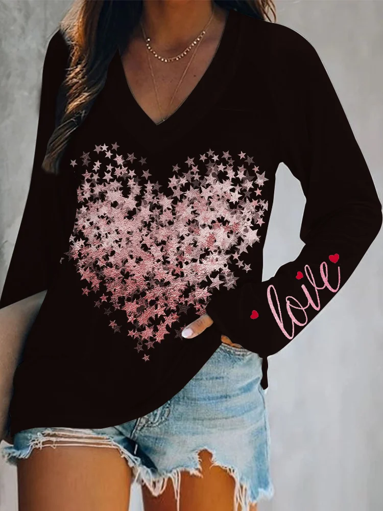 Valentine's Day Love Heart Print Casual T Shirt