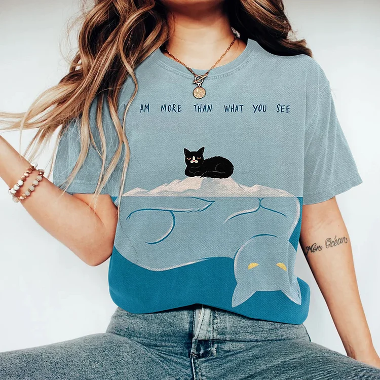 Comstylish I Am More Than What You See Cat Print T-Shirt