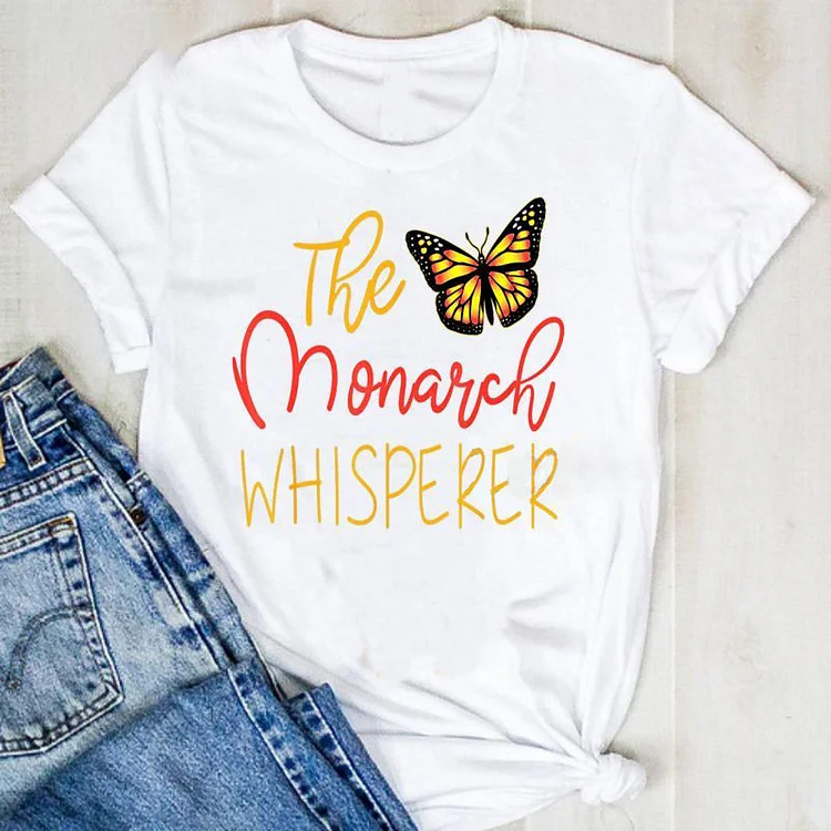 Casual Butterfly Print Crew Neck Short Sleeve T-Shirt