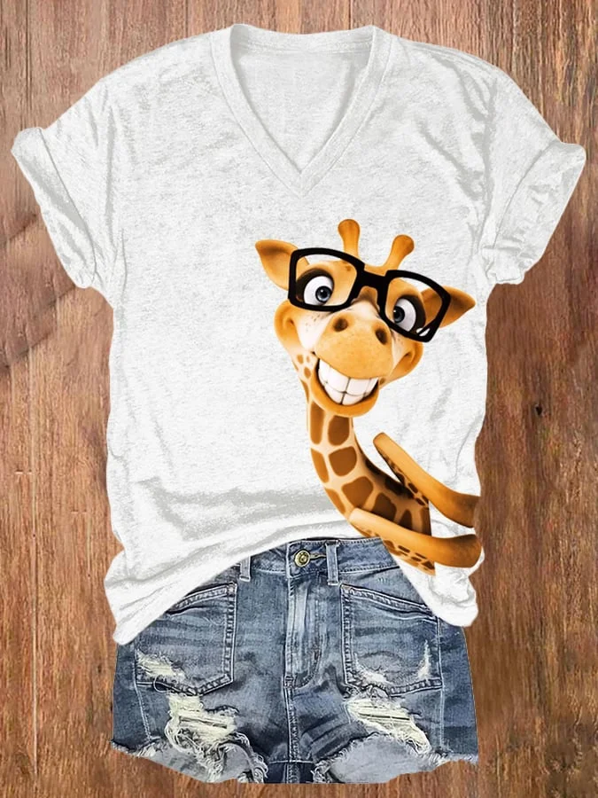 Women's Funny Giraffe Print Casual T-Shirt socialshop