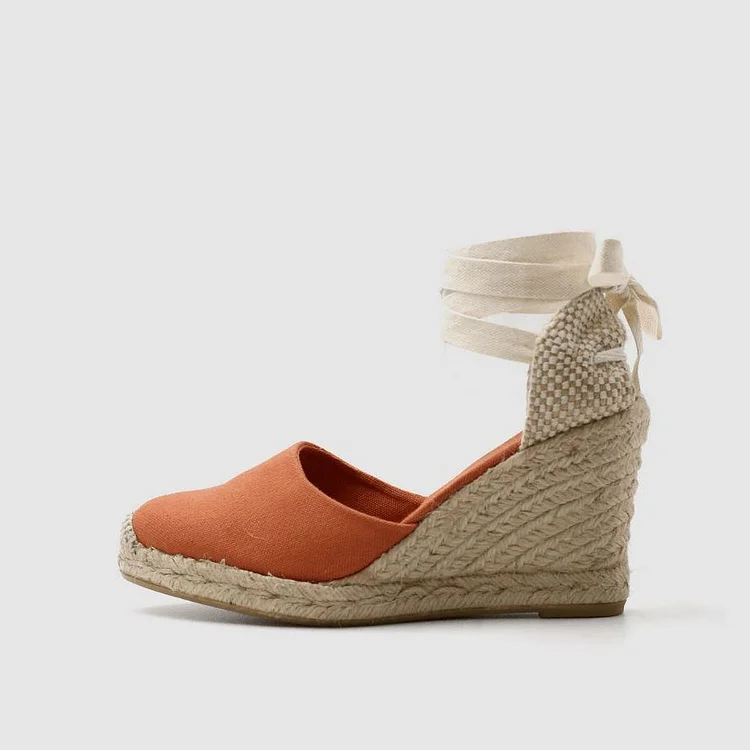 Salmon Espadrille Platform Ankle Strap Wedges Vdcoo