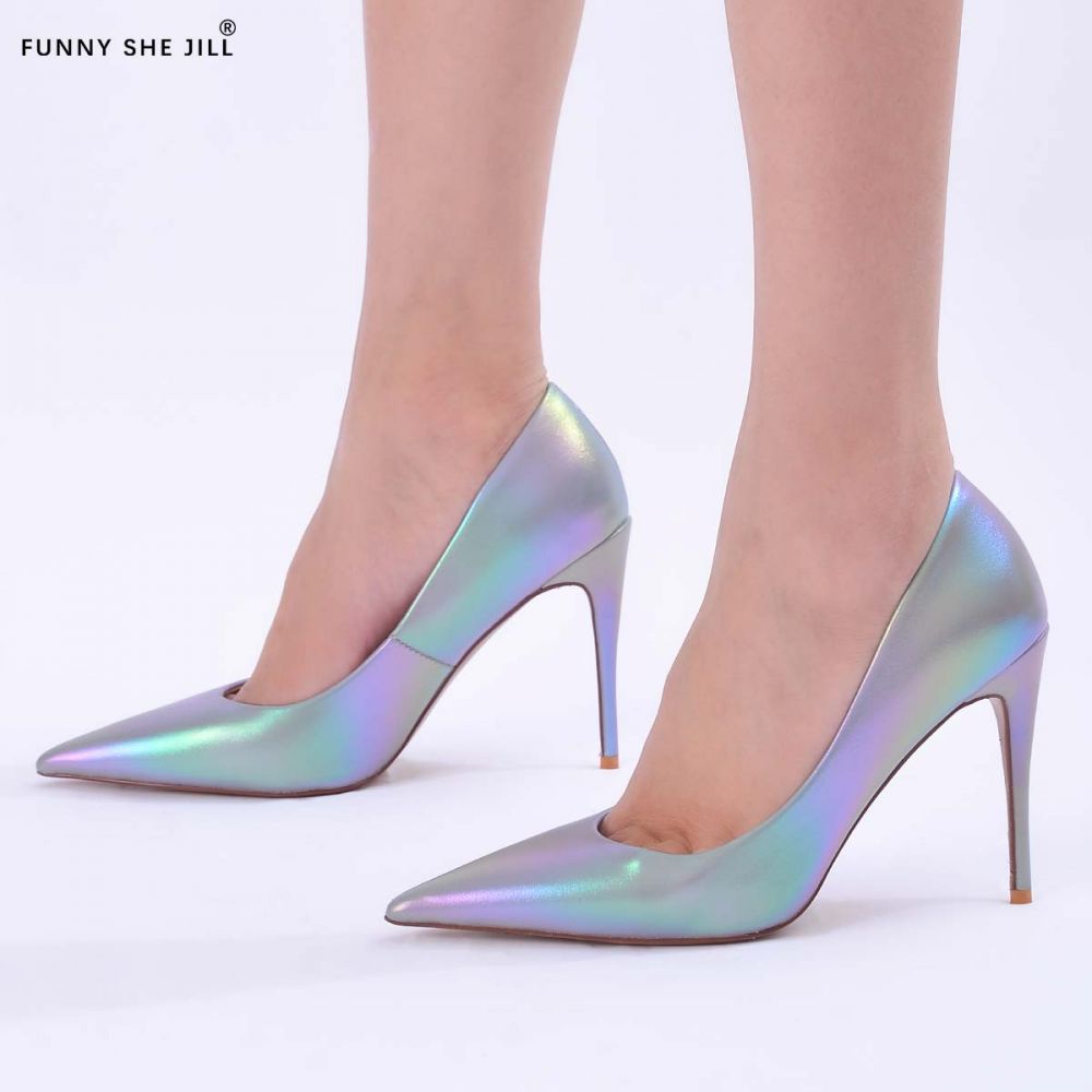 holographic pointed toe heels