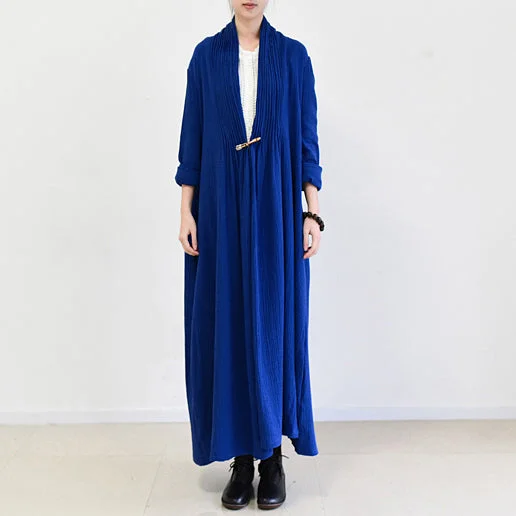 royal blue linen trench coats long cotton maxi coats 2021 fall casual outfits