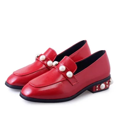 Red Vintage Pearls Low Heel Loafers Vdcoo