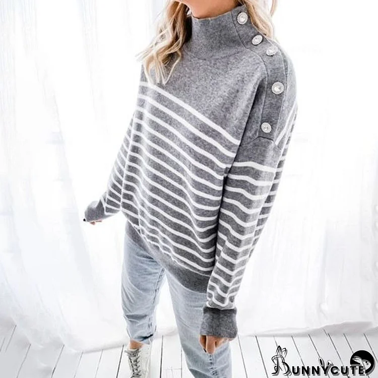 Comfy Striped High Neck Sweater