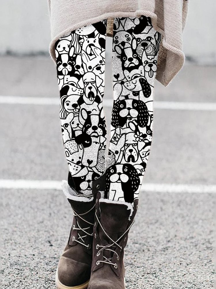 Lovely Crowded Dogs Print Comfy Leggings