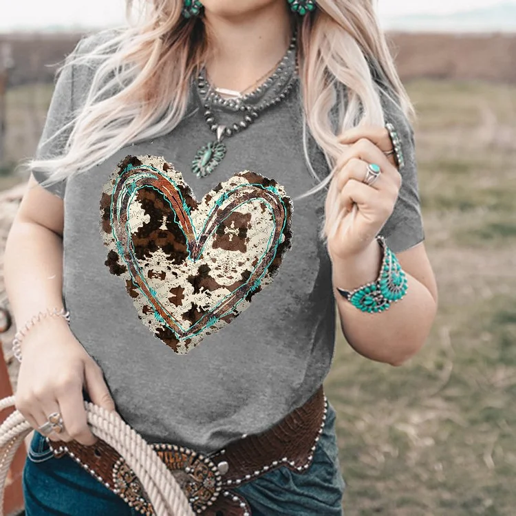 Vintage Heart Print Short Sleeve T-Shirt