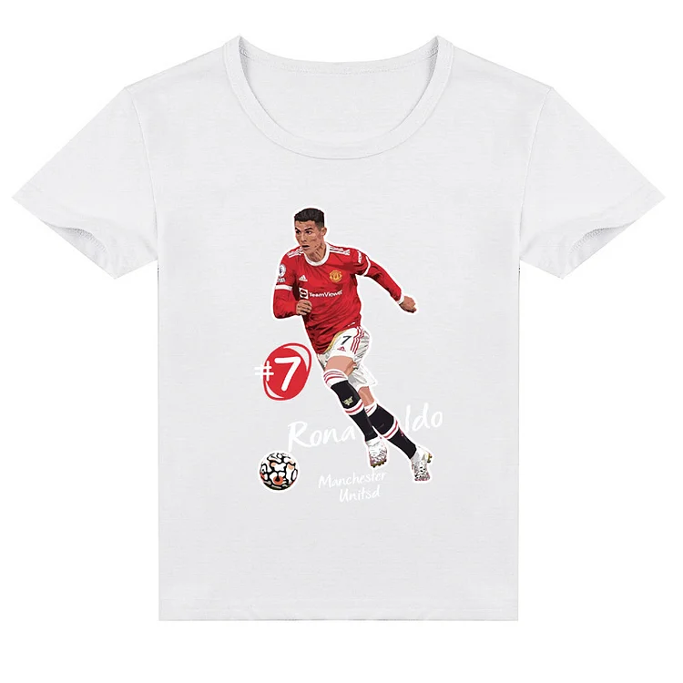 Mayoulove Cristiano Ronaldo T-shirt for Kids - Unique Design for Sports Fans - Perfect for Boys and Girls Aged 3-10 - Soccer Legend Print on Soft Cotton Fabric - Trendy and Comfortable - Ideal for Sports Practice or Casual Wear-Mayoulove
