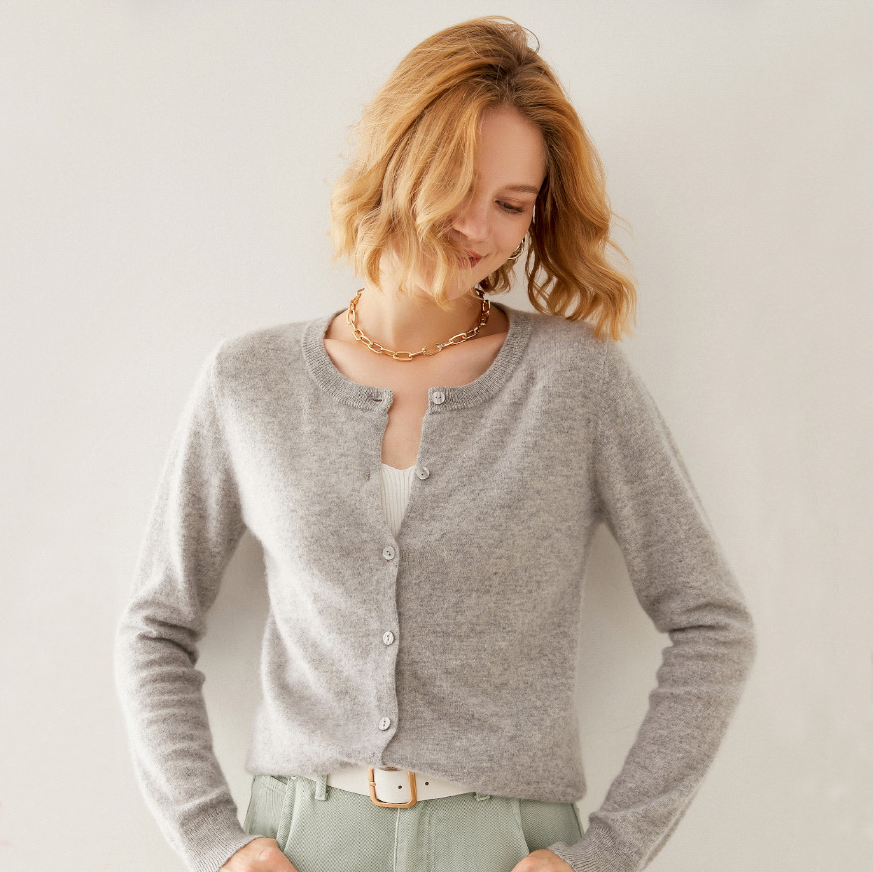 Round Neck Women's Wool Cardigan REAL SILK LIFE