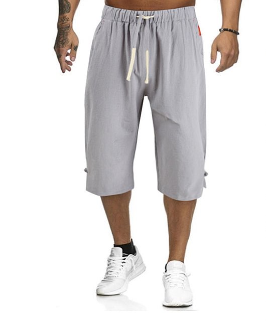 Slant Pocket Drawstring Cheongsam Buckle Capri Pants