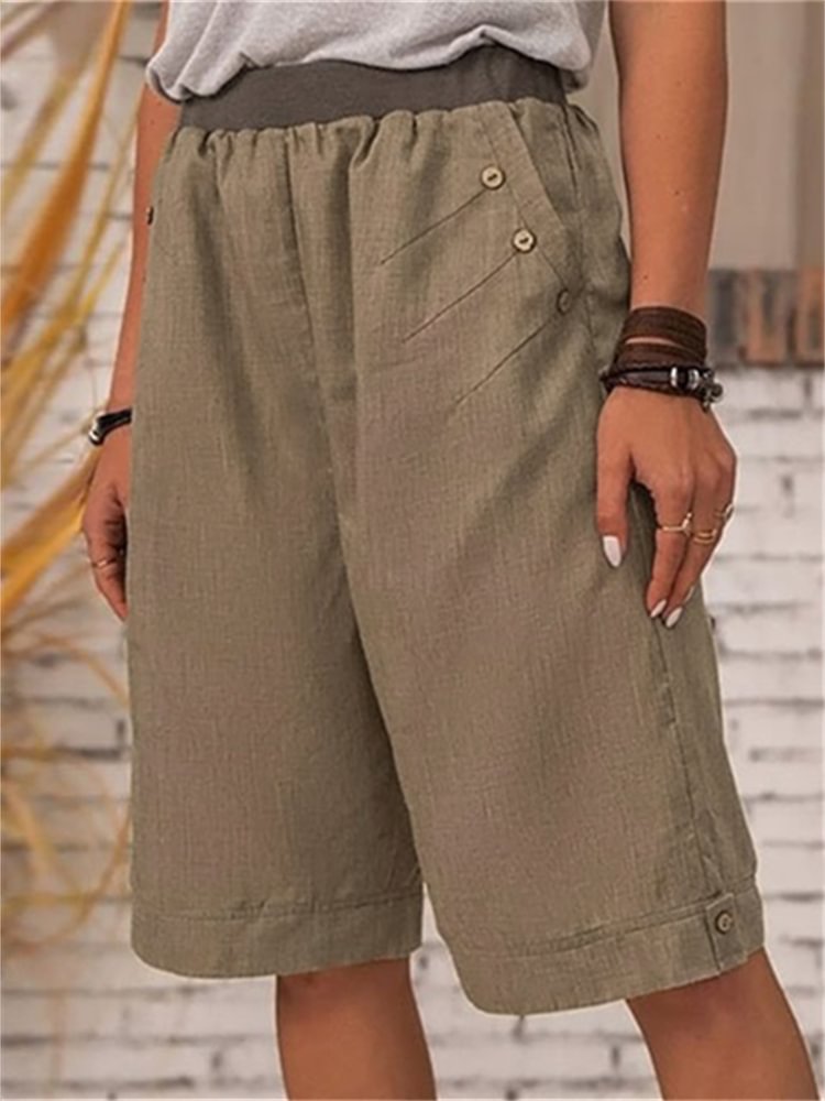 Button Accent Comfy Loose Fit Shorts