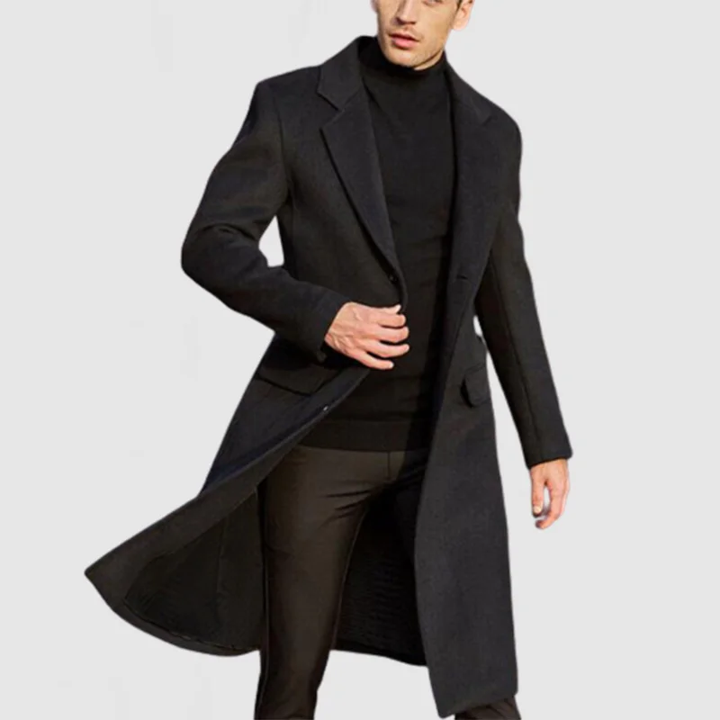 Men's Elegant Long Pocket Wool Coat