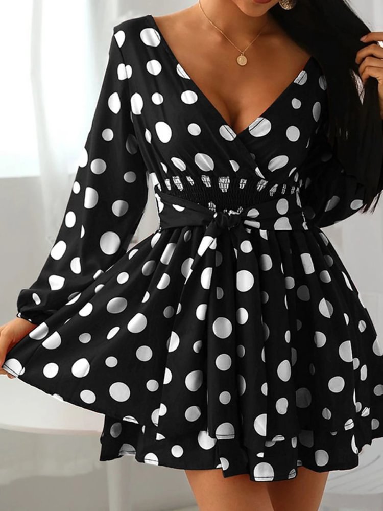 V-neck Polka Dot Print Dress P16280