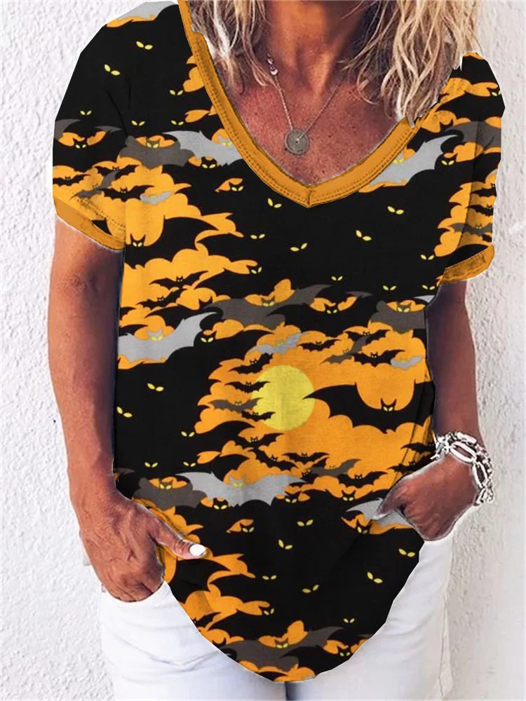 Halloween Bat Print T Shirt