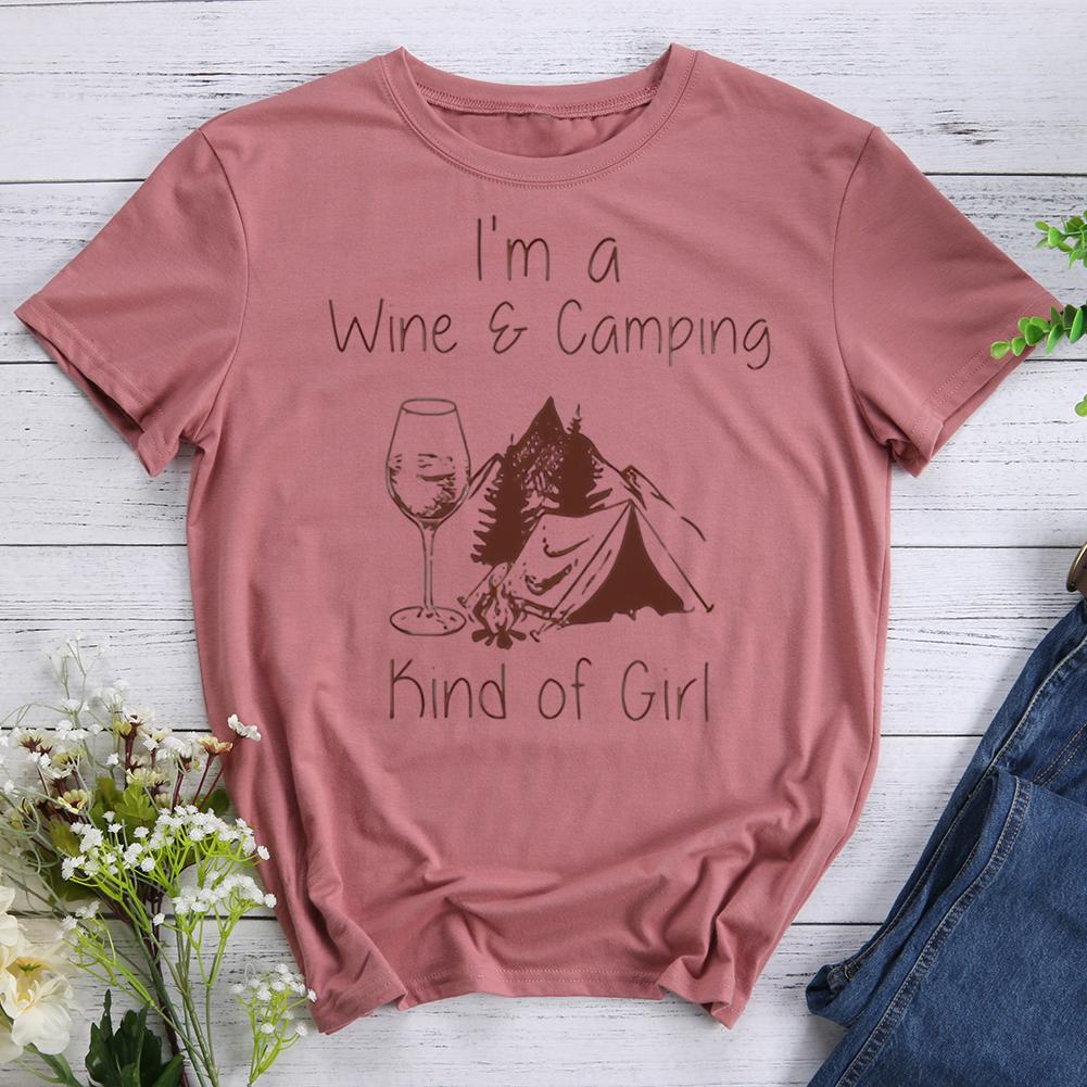 i'm a wine and camping kind of girl Round Neck T-shirt-0022535-Guru-buzz