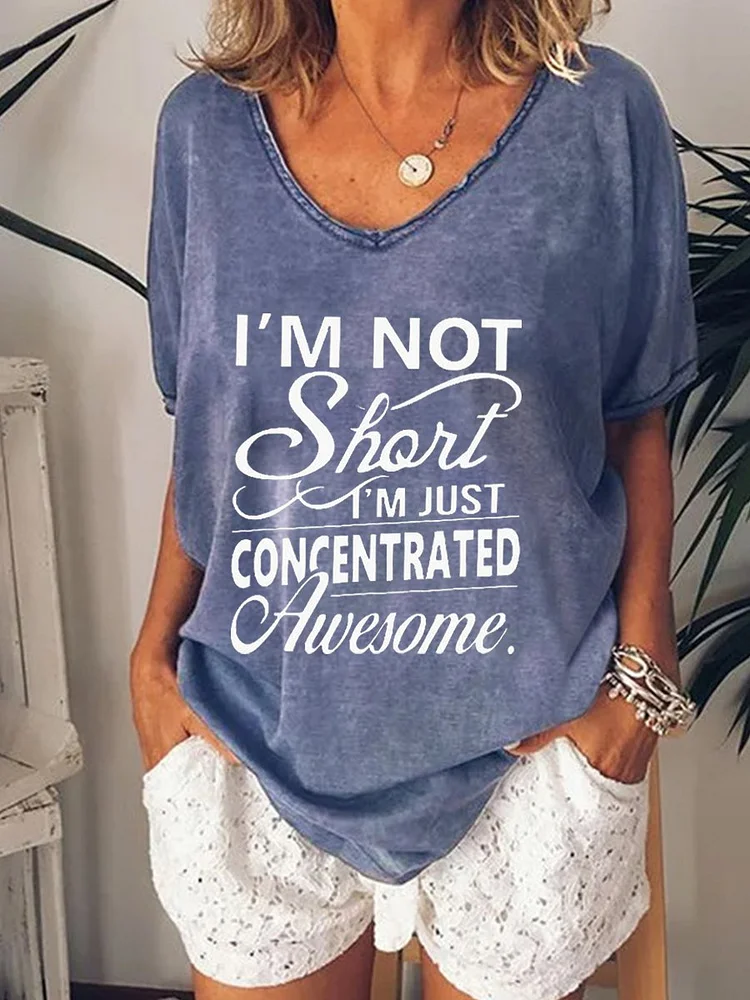Bestdealfriday I'm Not Short Short Sleeve V Neck Women Tee