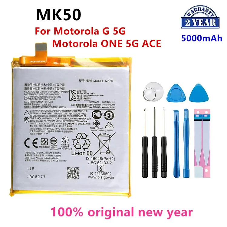 100% Original MK50 5000mAh Battery For Motorola G 5G/ Motorola  ONE 5G ACE  Phone Batteries+Tools.
