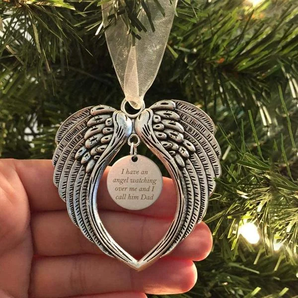 Keepsake Angel Wings Christmas Ornaments -I Have an Angel Watching Over Me and I Call Her Mom/Dad/Son/Daughter/Grandpa/Grandma/Husband