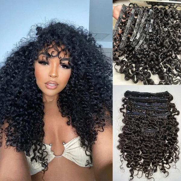 Burmese Curly Seamless PU Weft Clip In Extension Natural Black