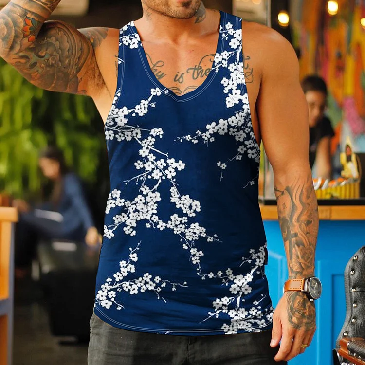 Men's Casual Printed Vest Seaside Beach Breathable Tank Top
